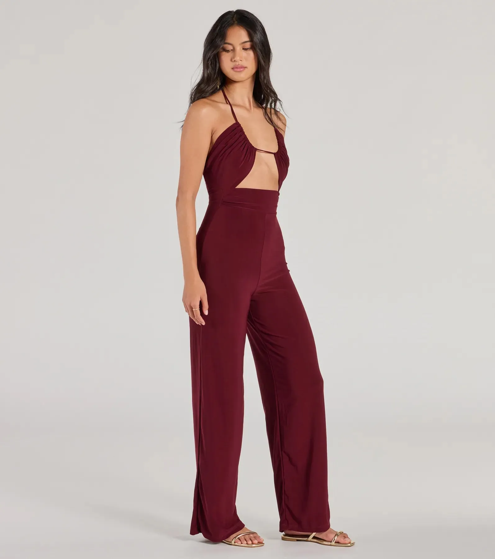 Enticing Sass Halter Cutout Wide-Leg Jumpsuit sold by Windsor product image thumbnail 4