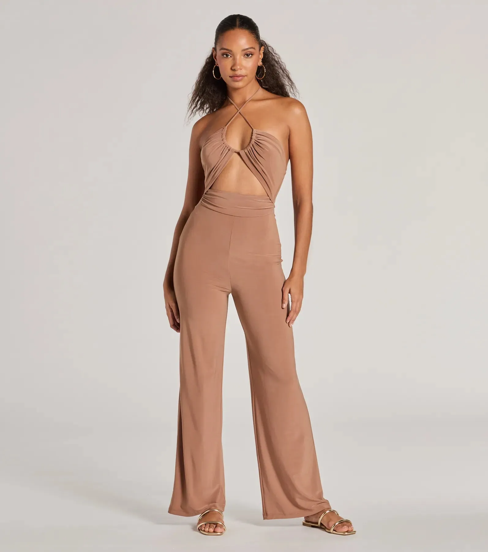 Enticing Sass Halter Cutout Wide-Leg Jumpsuit sold by Windsor product image thumbnail 5