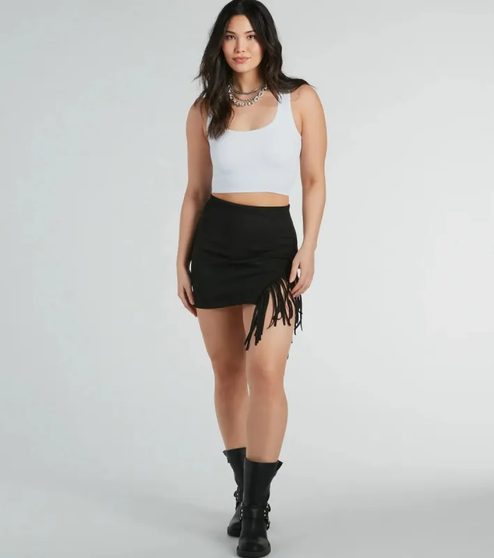 Dose Of Country Fringe Faux Suede Mini Skirt sold by Windsor