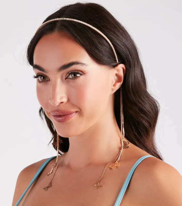 Ethereal Glamour Butterfly Fringe Rhinestone Headband sold by Windsor