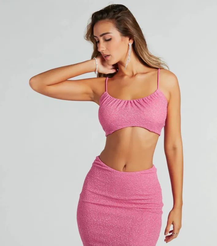 Glittery Vibes Ruched Spaghetti Strap Crop Top sold by Windsor
