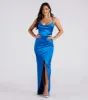 CLEARANCE - Chelsea Satin High Slit Formal Dress sold by Windsor