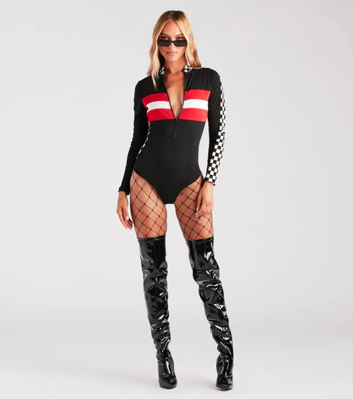 Racer Babe Striped And Checkered Bodysuit sold by Windsor