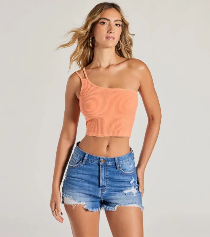 Confident Flirty Strappy One-Shoulder Crop Top sold by Windsor