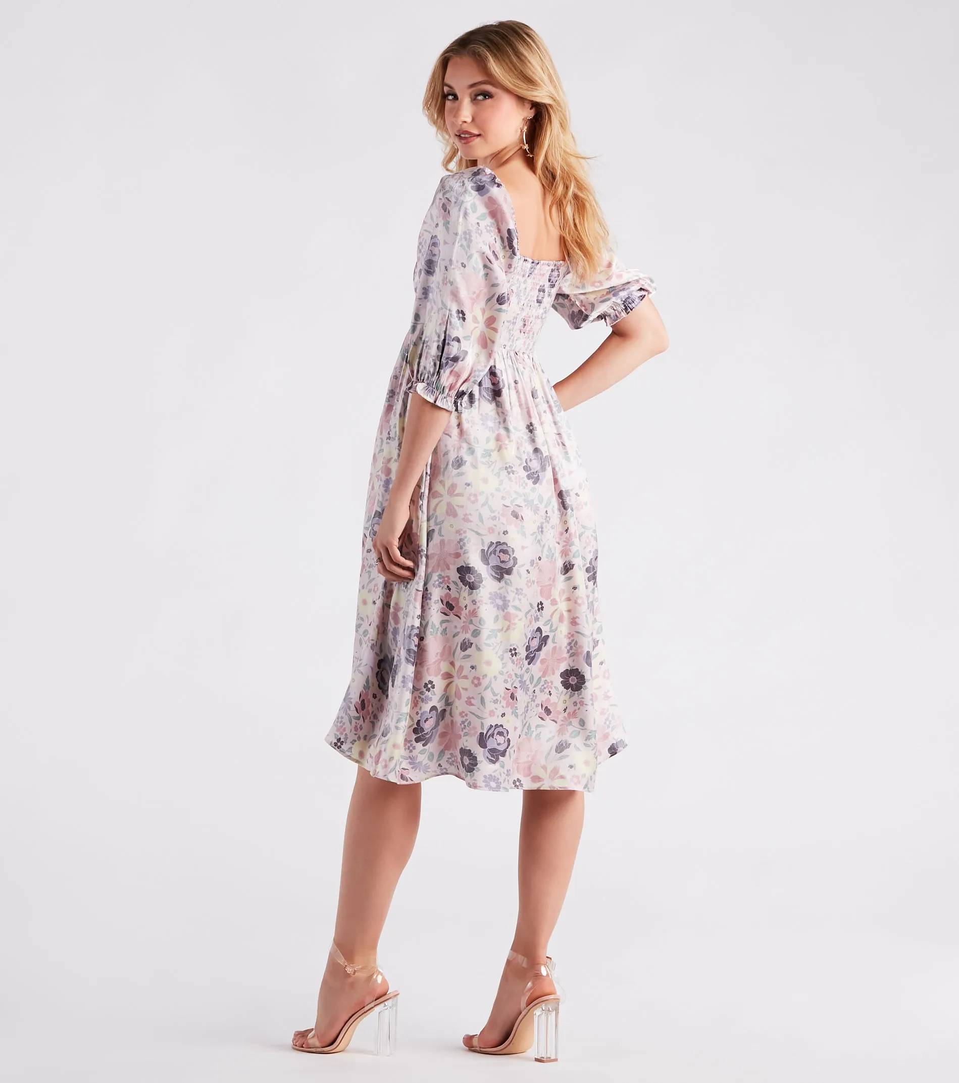 Take In The Beauty Satin Floral Midi Dress sold by Windsor product image thumbnail 2