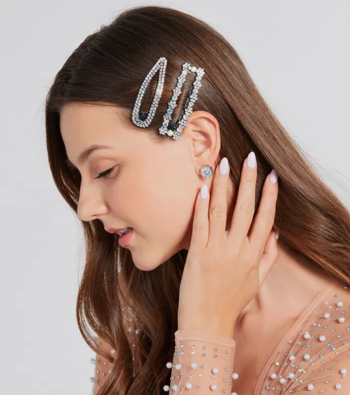 Iridescent Sparkle Rhinestone Hair Clip Set sold by Windsor