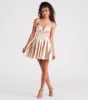 Totally Smitten Satin Strapless Skater Dress sold by Windsor