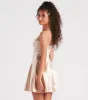 Totally Smitten Satin Strapless Skater Dress sold by Windsor