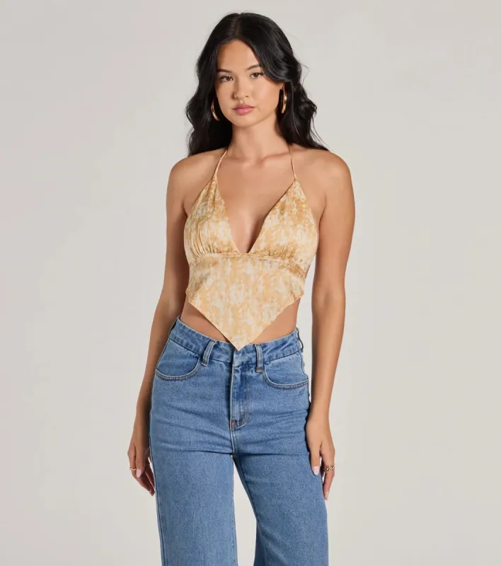 Summer Allure Abstract Print Satin Crop Top sold by Windsor