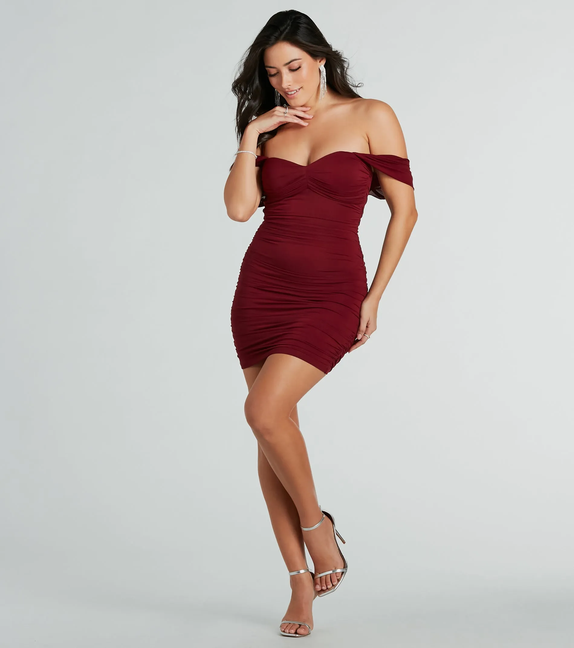 One More Time Mesh Off-The-Shoulder Mini Dress sold by Windsor