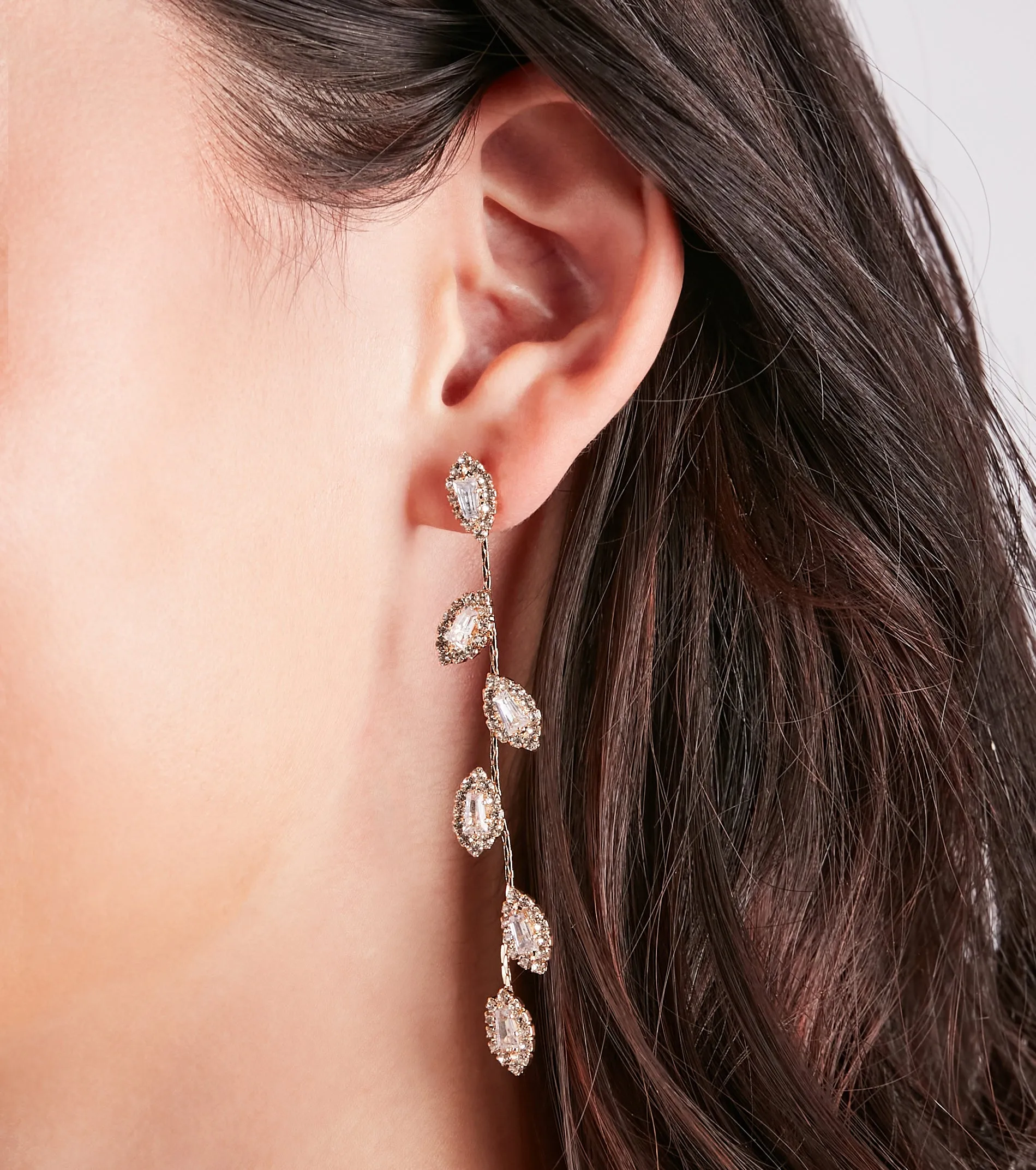 Shimmering Stunner Rhinestone Leaf Duster Earrings sold by Windsor product image thumbnail 2