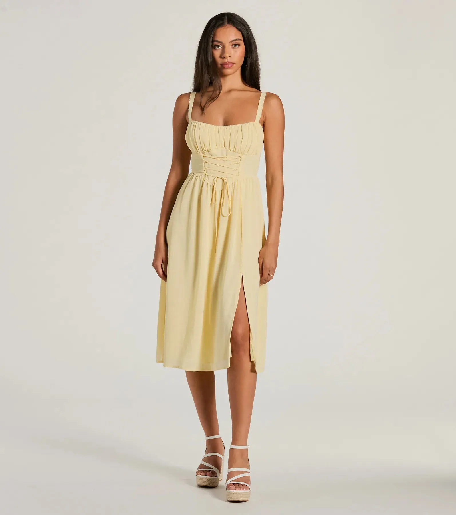 Modern Romance Sleeveless Lace-Up A-Line Midi Dress sold by Windsor