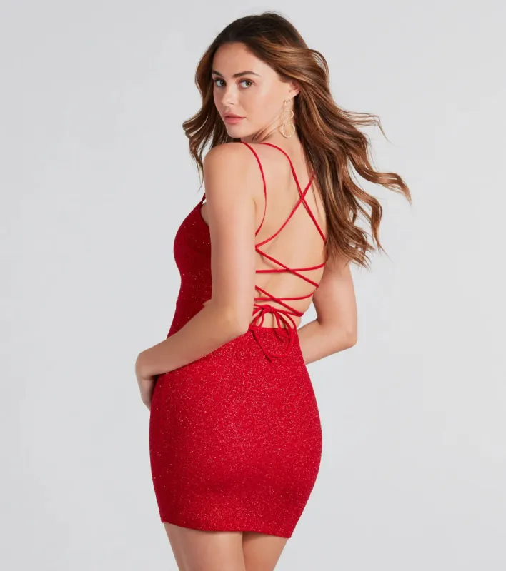 Lace Me Up Glitter Mini Dress sold by Windsor