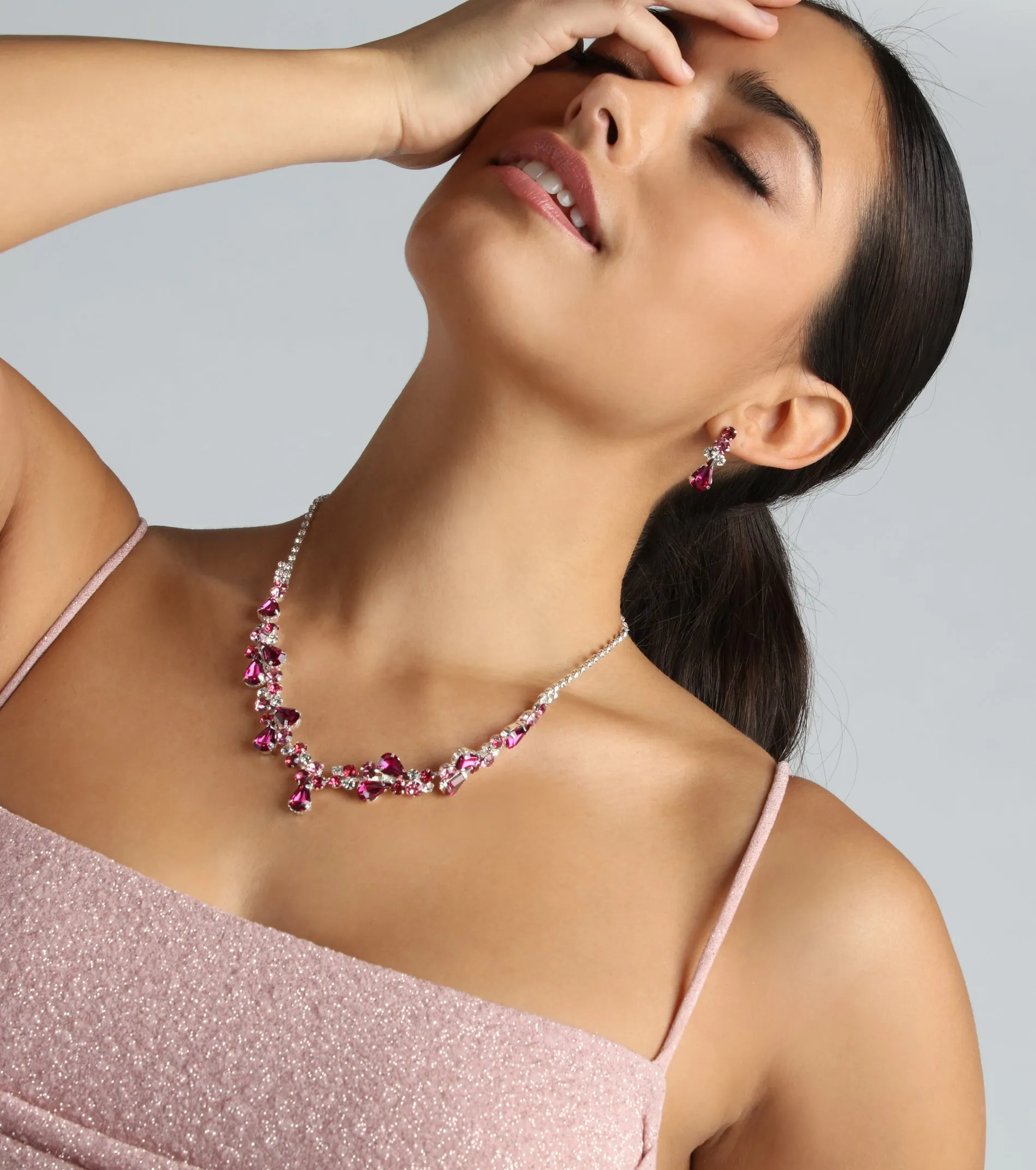 Dripping In Gems Rhinestone Necklace And Earrings Set sold by Windsor