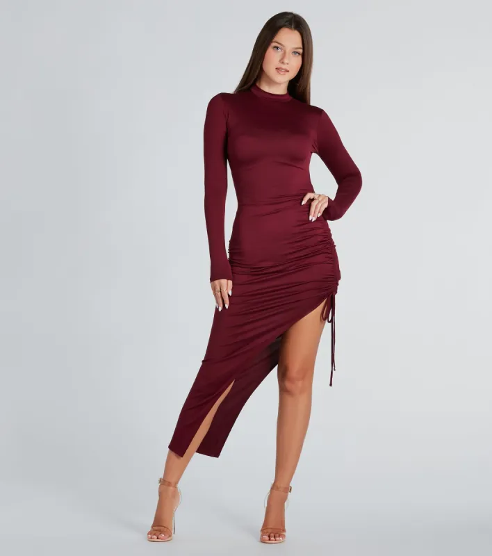 In The Lineup Mock Neck High Slit Midi Dress sold by Windsor