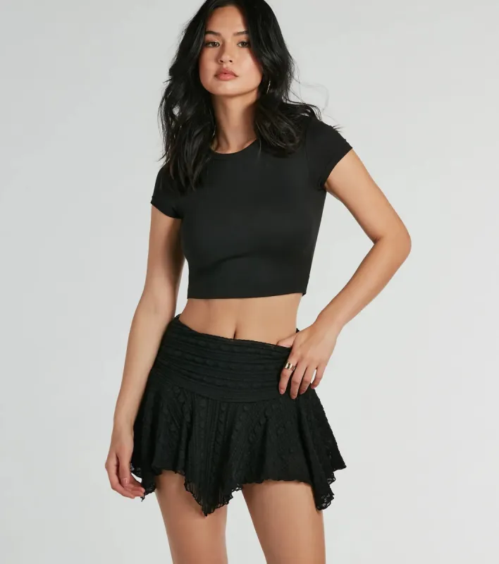 Alluring Flirt High-Rise Lace Mini Skort sold by Windsor