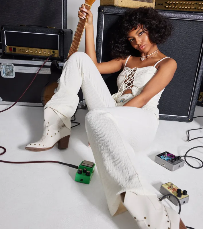 So Boho High Waist Crinkle Knit Flare Pants sold by Windsor