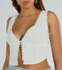 So Fresh Lace-Trim Linen Cropped Tank Top sold by Windsor