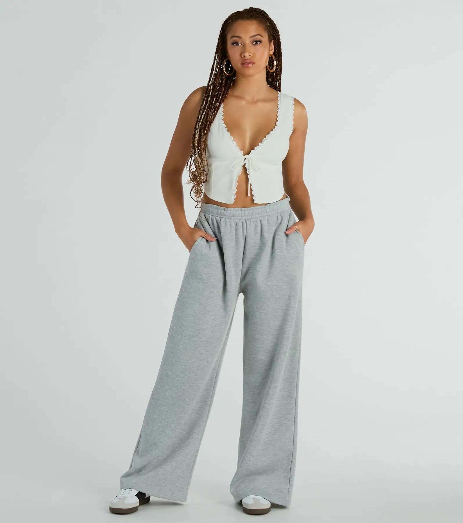 So Fresh Lace-Trim Linen Cropped Tank Top sold by Windsor product image thumbnail 3