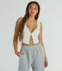 So Fresh Lace-Trim Linen Cropped Tank Top sold by Windsor