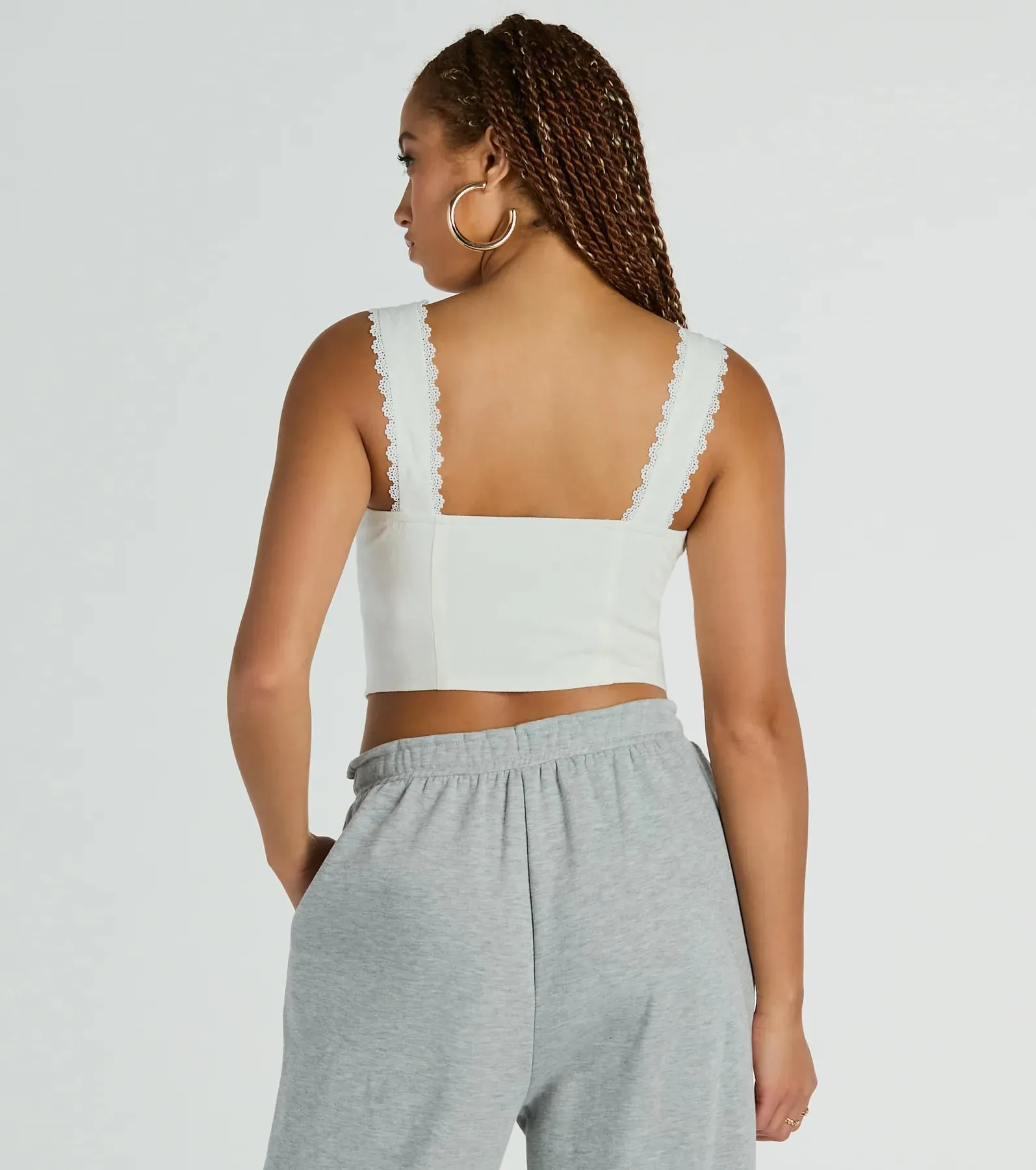 So Fresh Lace-Trim Linen Cropped Tank Top sold by Windsor product image thumbnail 2