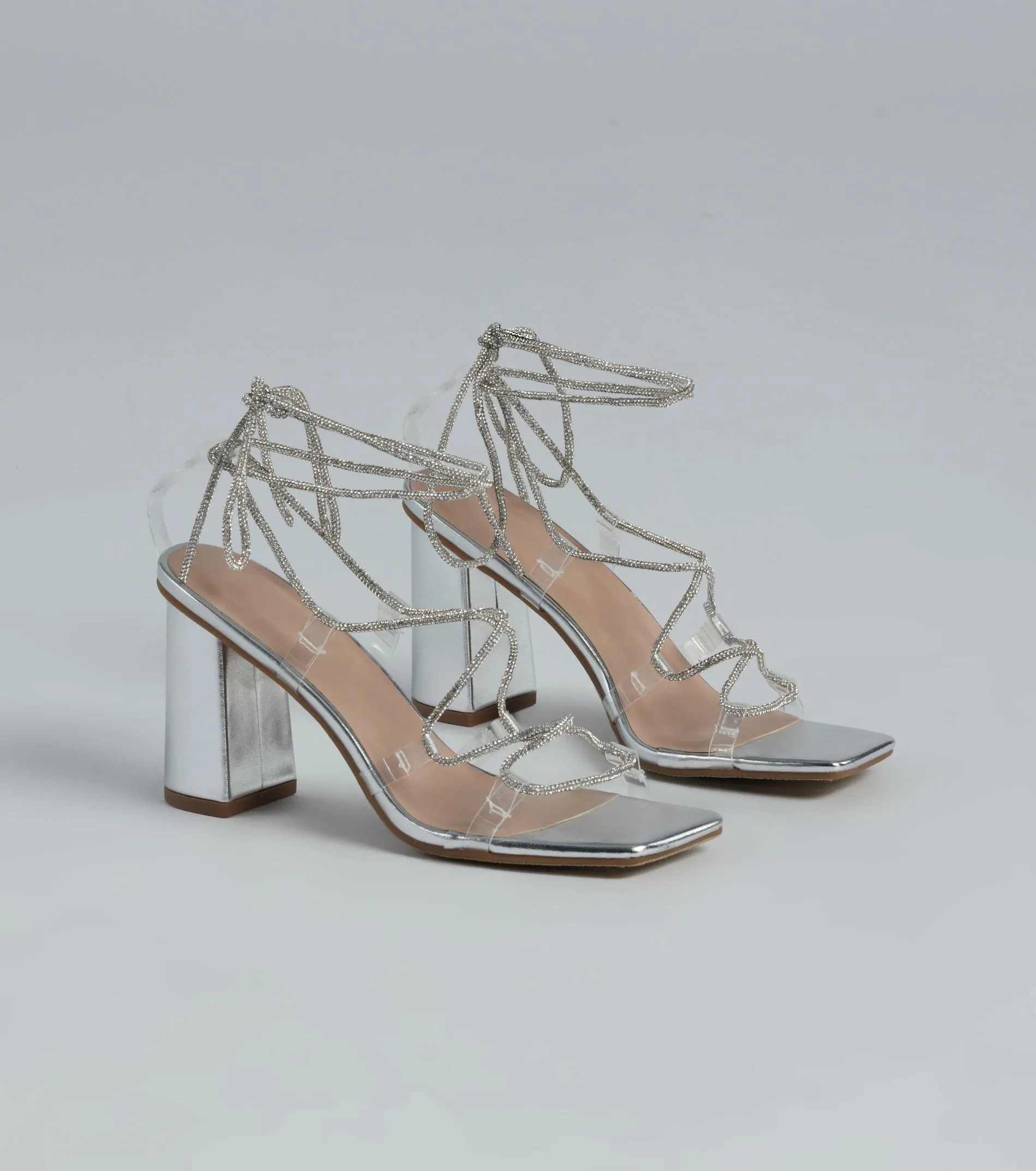 Luxe Rhinestone Lace-Up Metallic Heels sold by Windsor