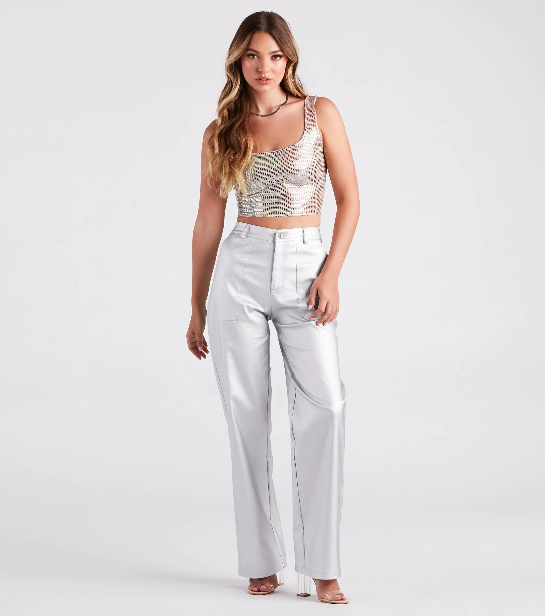 Changing Colors Sequin Iridescent Crop Top sold by Windsor product image thumbnail 3