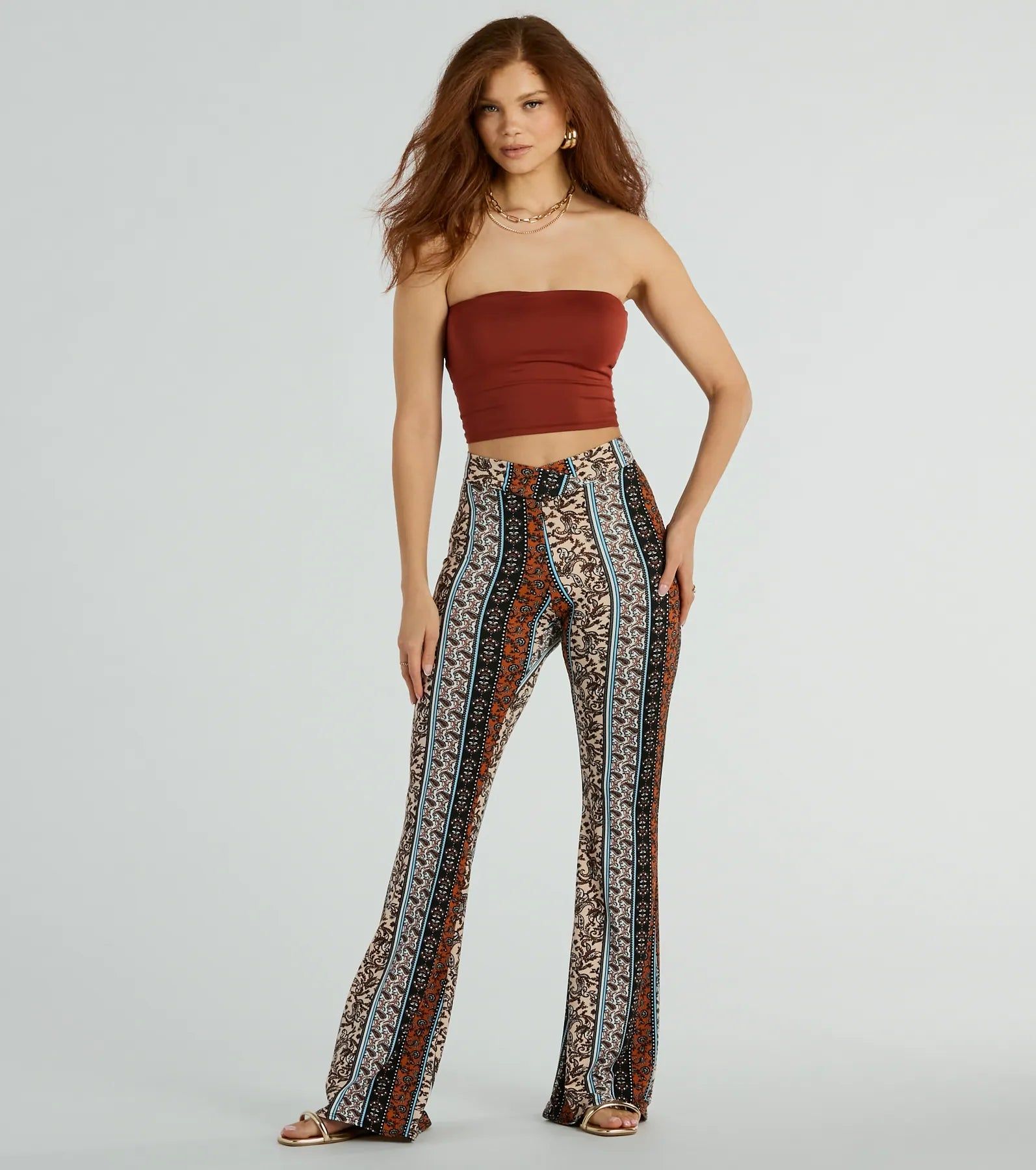 Paisley Printed Knit Flare Pants sold by Windsor