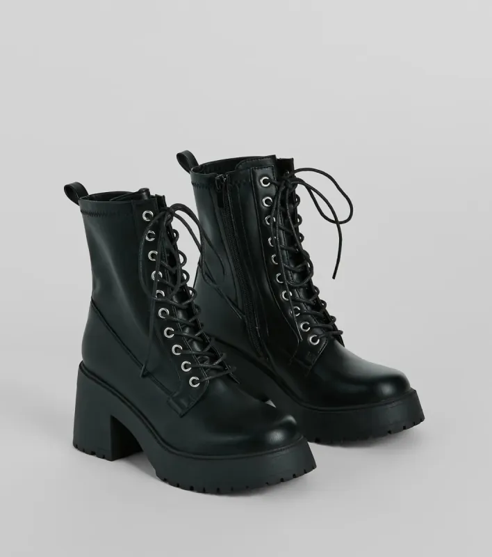Tough Girl Chic Platform Combat Lug Booties sold by Windsor