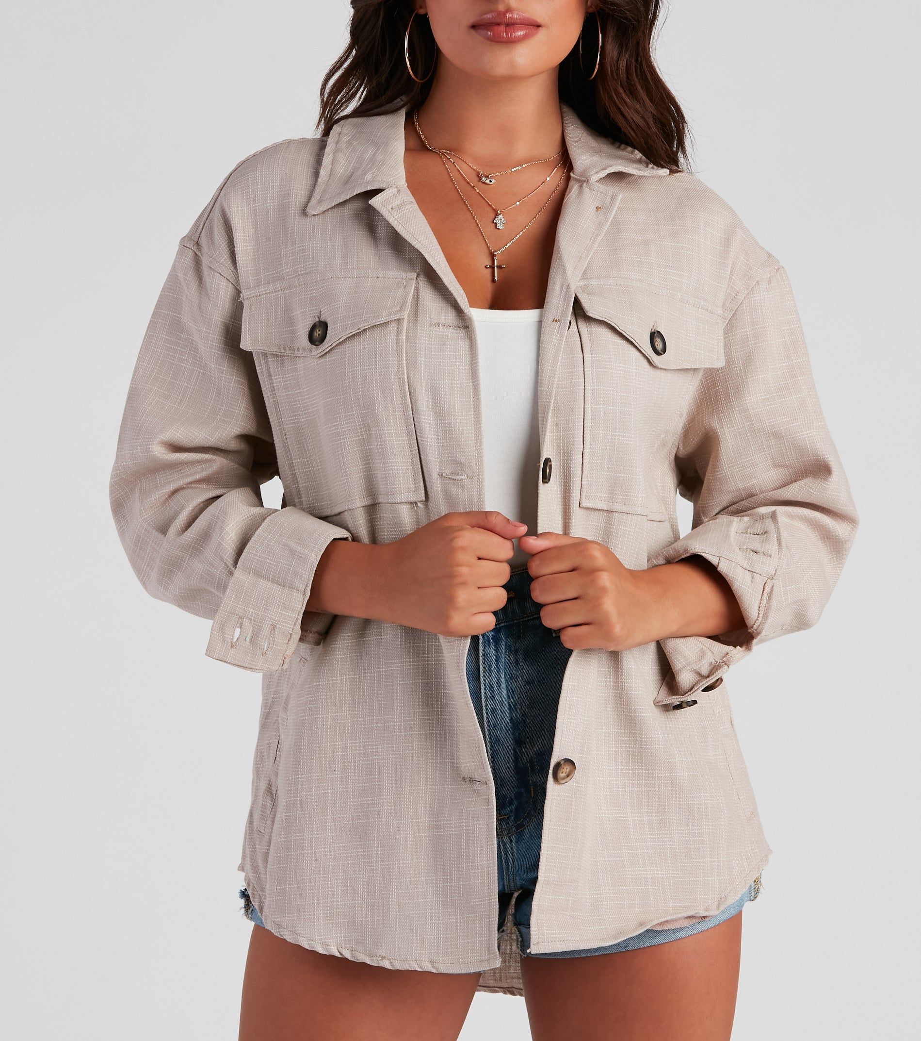 Cool Layers Woven Oversized Shacket sold by Windsor product image thumbnail 4