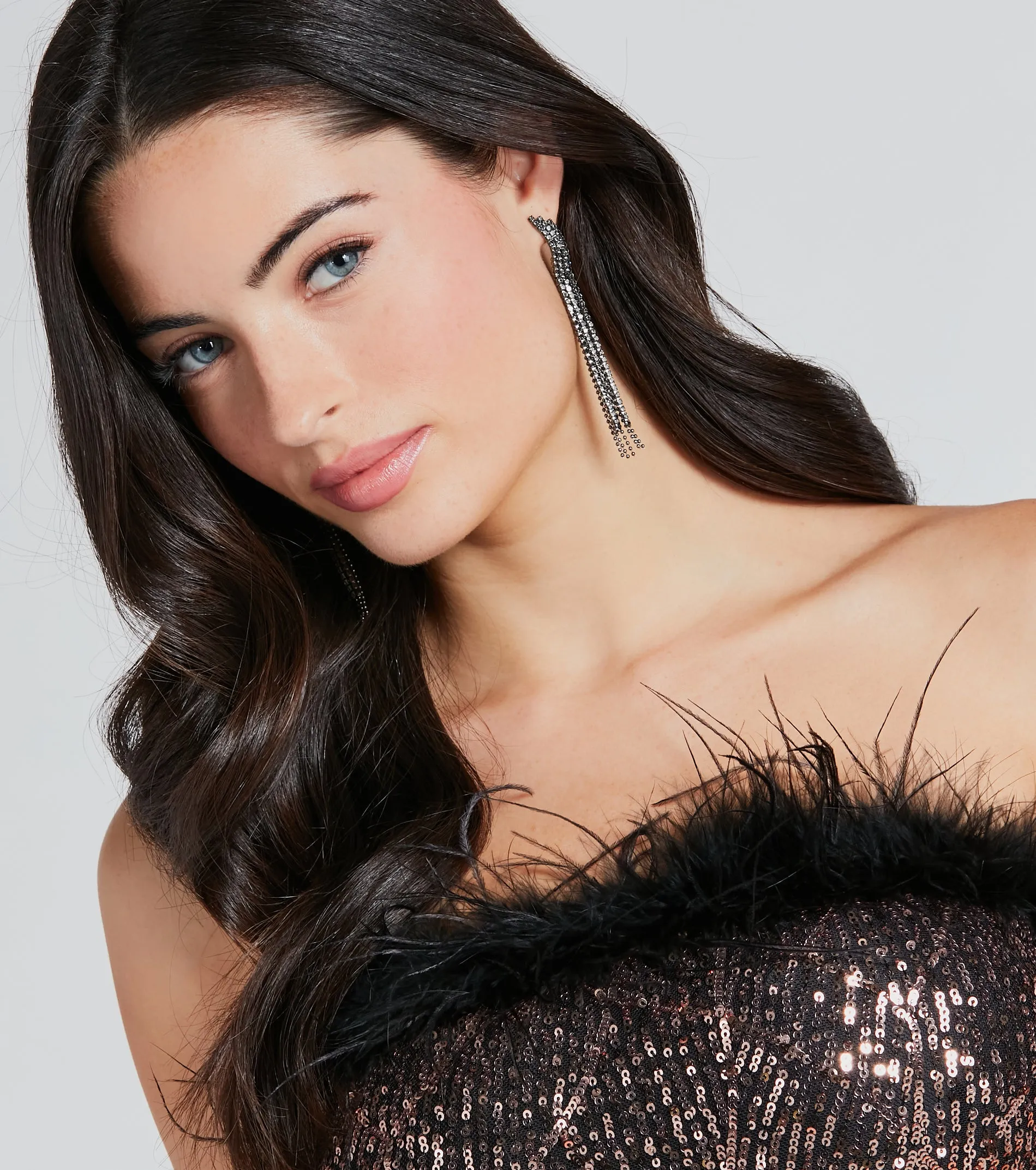 Appealing Chic Rhinestone Fringe Earrings sold by Windsor