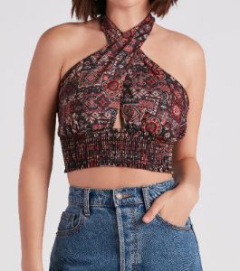 Sultry Boho Print Halter Crop Top sold by Windsor