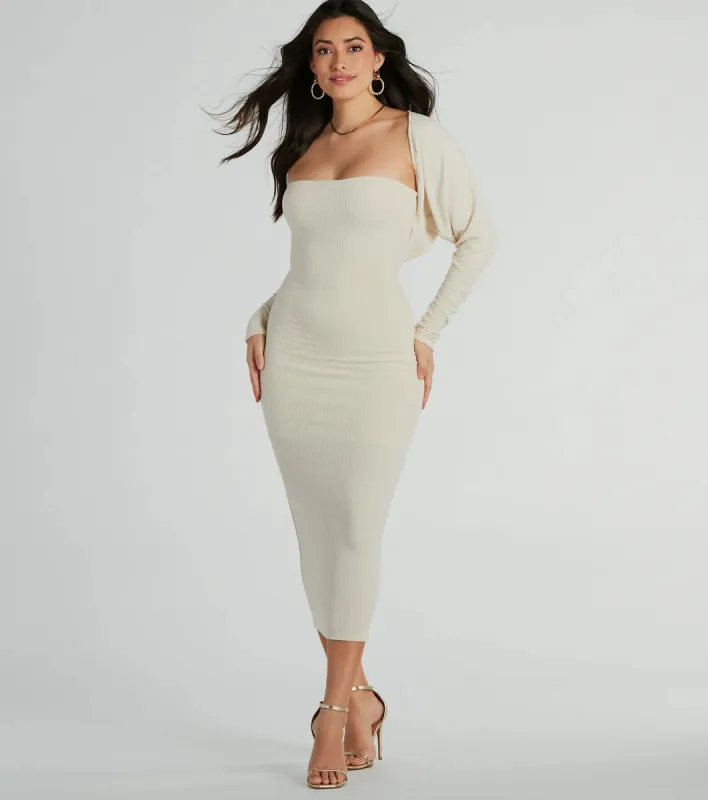 She's The Main Rib Knit Strapless Midi Dress sold by Windsor