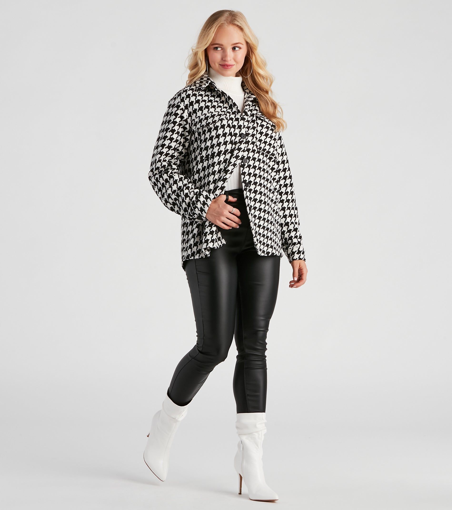 Elevated Chic Houndstooth Woven Shacket sold by Windsor product image thumbnail 3