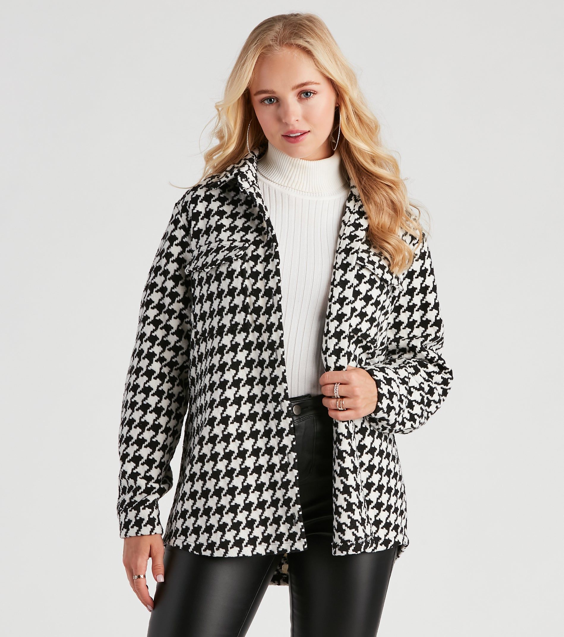 Elevated Chic Houndstooth Woven Shacket sold by Windsor