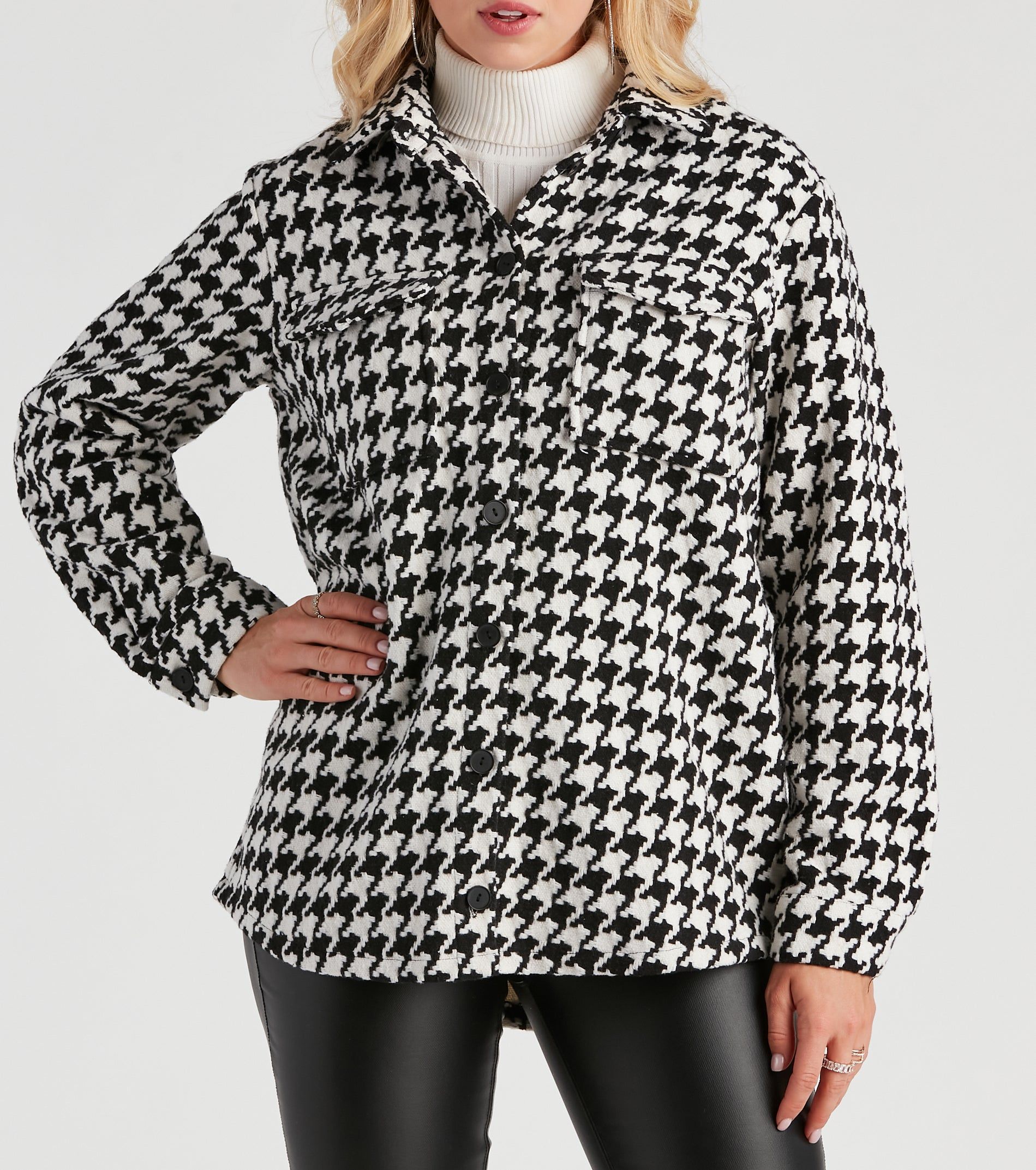 Elevated Chic Houndstooth Woven Shacket sold by Windsor product image thumbnail 4