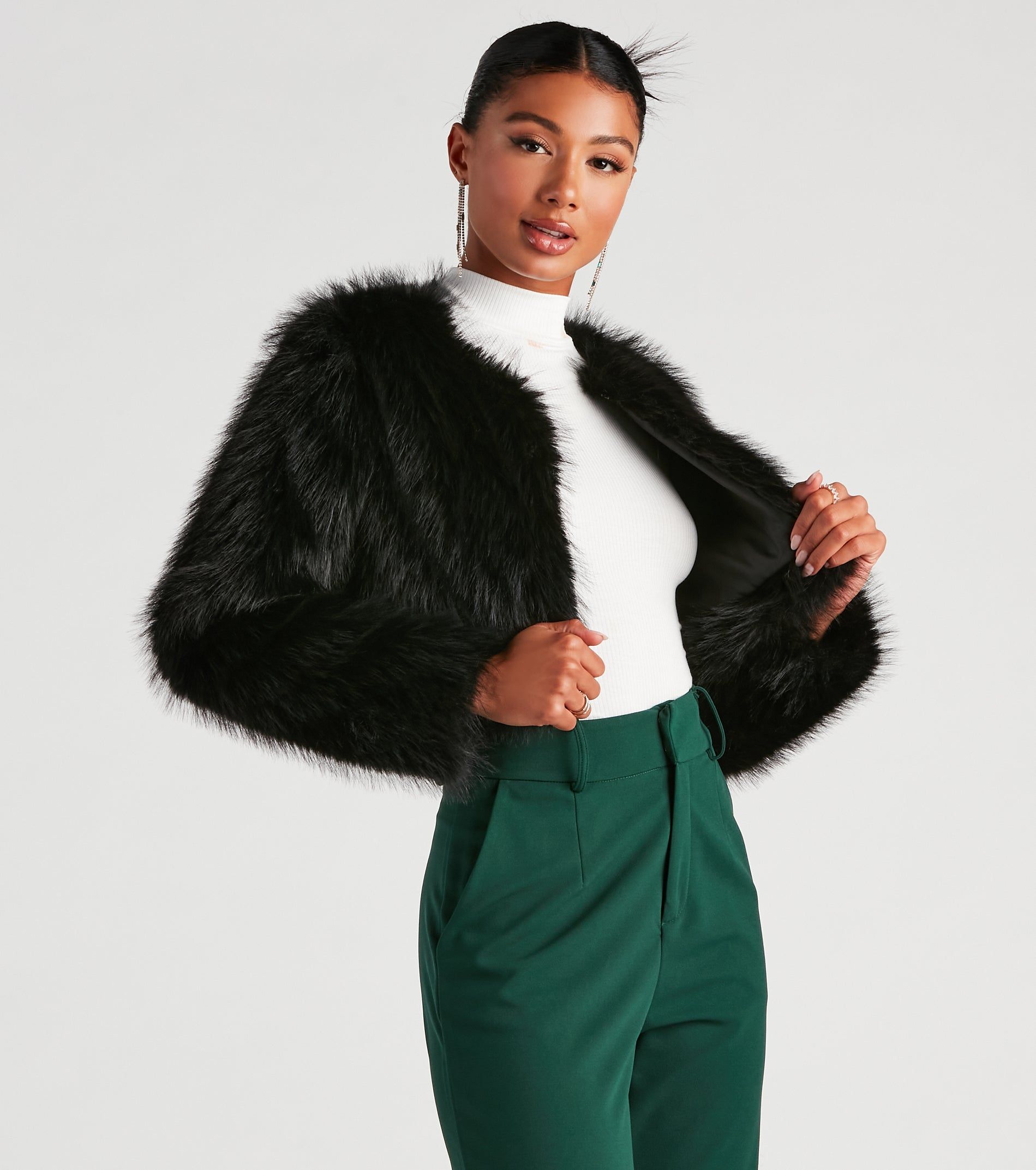 PLACEHOLDER - Style Diva Faux Fur Crop Jacket sold by Windsor product image thumbnail 3