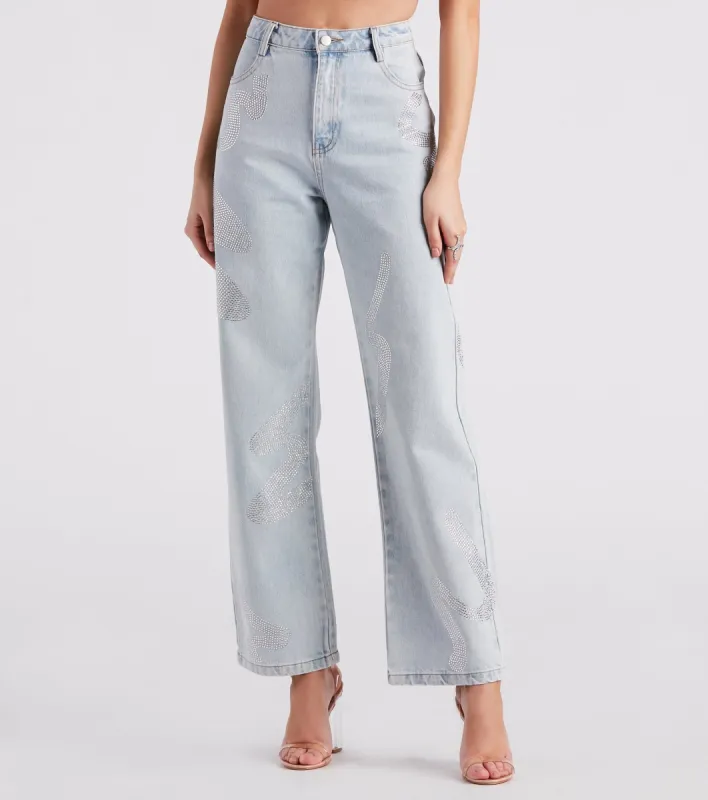 Blinged-Out Rhinestone Straight-Leg Jeans sold by Windsor
