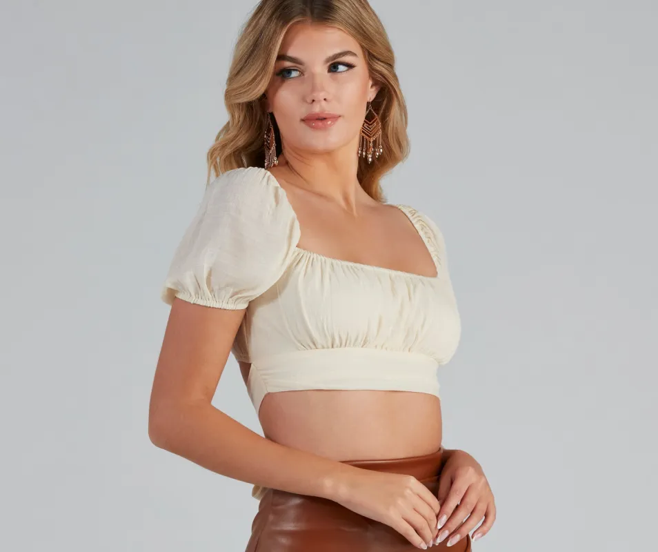 Effortless Vibes Puff Sleeve Crop Top sold by Windsor
