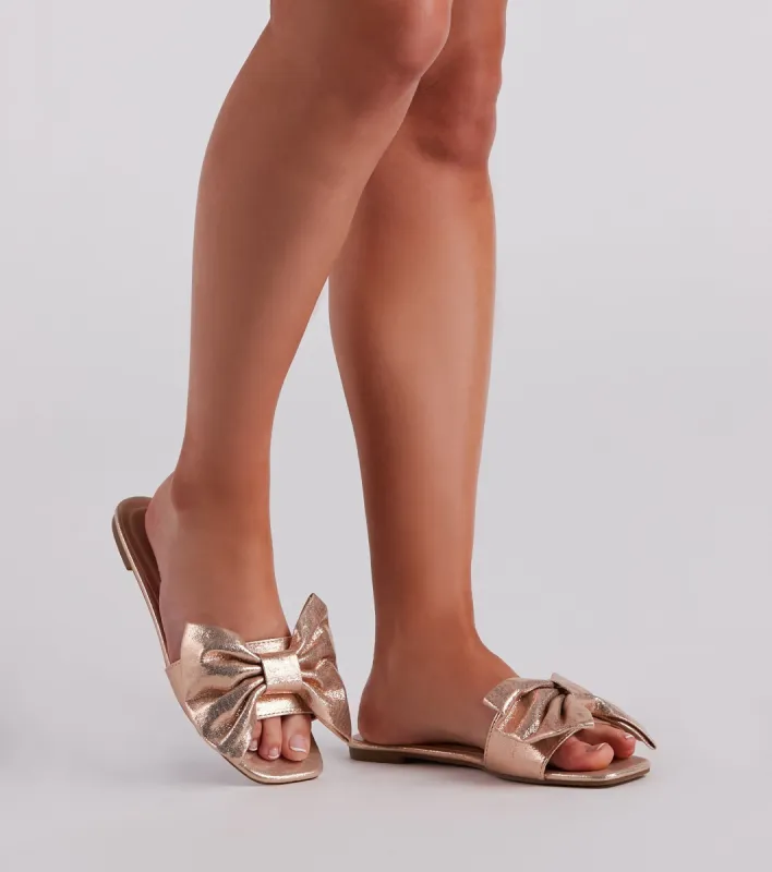 Can't Stop This Shine Metallic Bow Sandals sold by Windsor