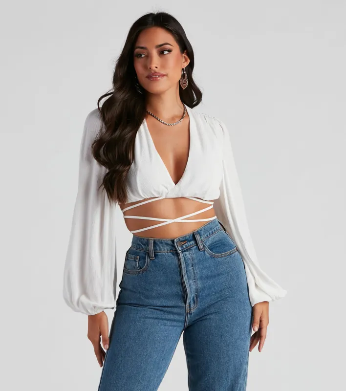 Heat Wave Gauze Wrap Tie Crop Top sold by Windsor