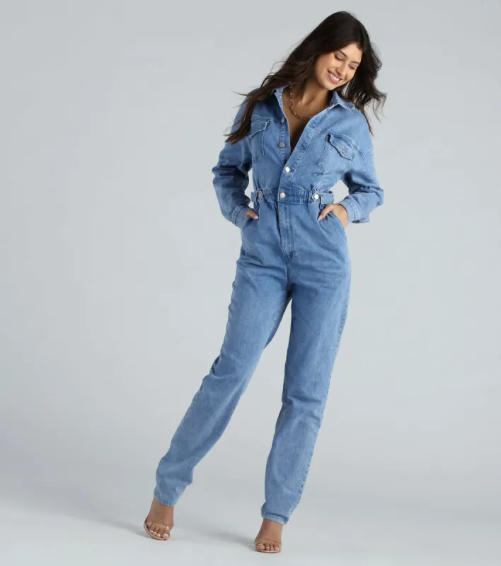 CLEARANCE - Weekend Style Long Sleeve Denim Jumpsuit sold by Windsor