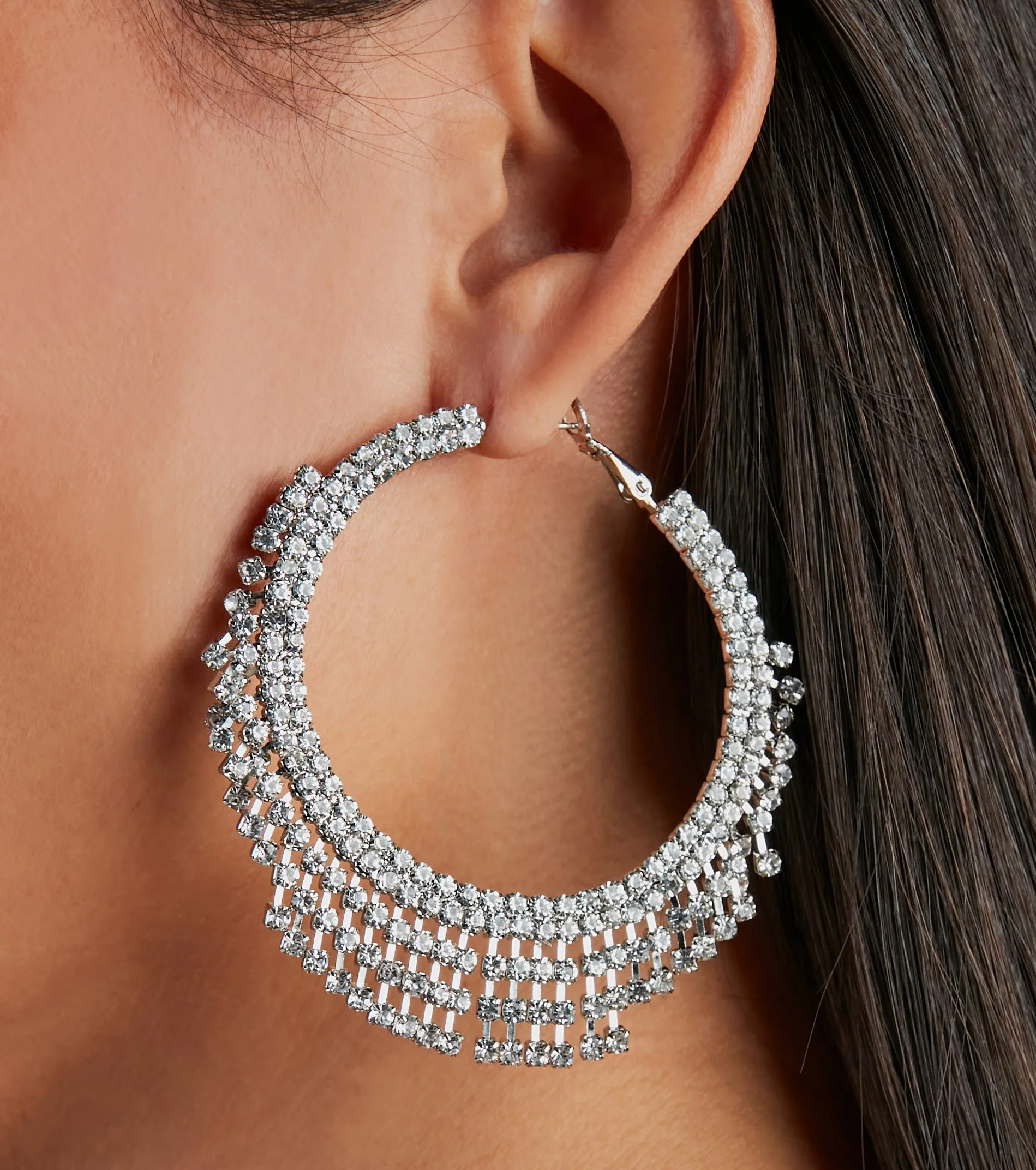 Major Beauty Rhinestone Fringe Hoop Earrings sold by Windsor product image thumbnail 2