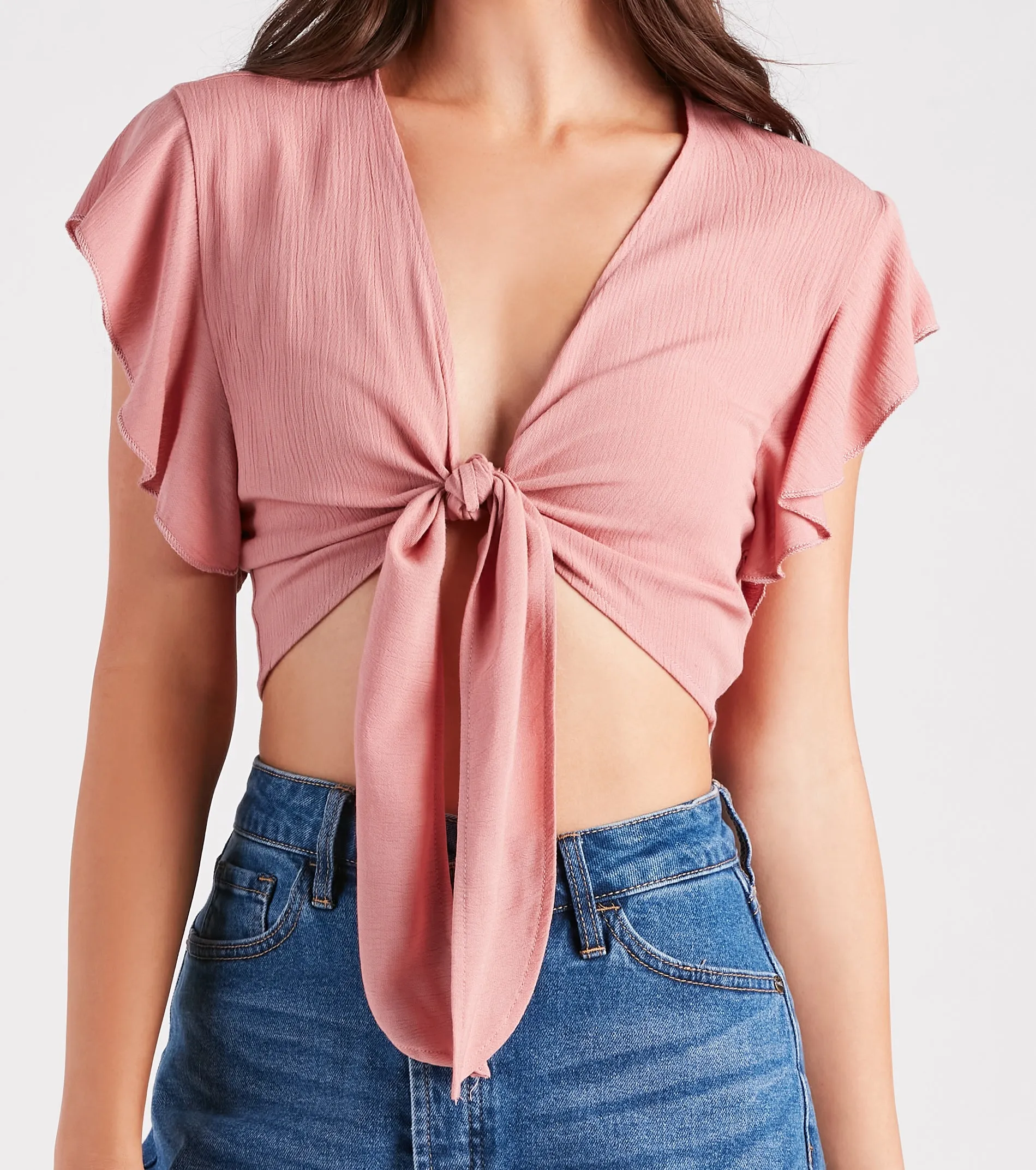 Feeling Fluttered Tie-Front Crop Top sold by Windsor product image thumbnail 4