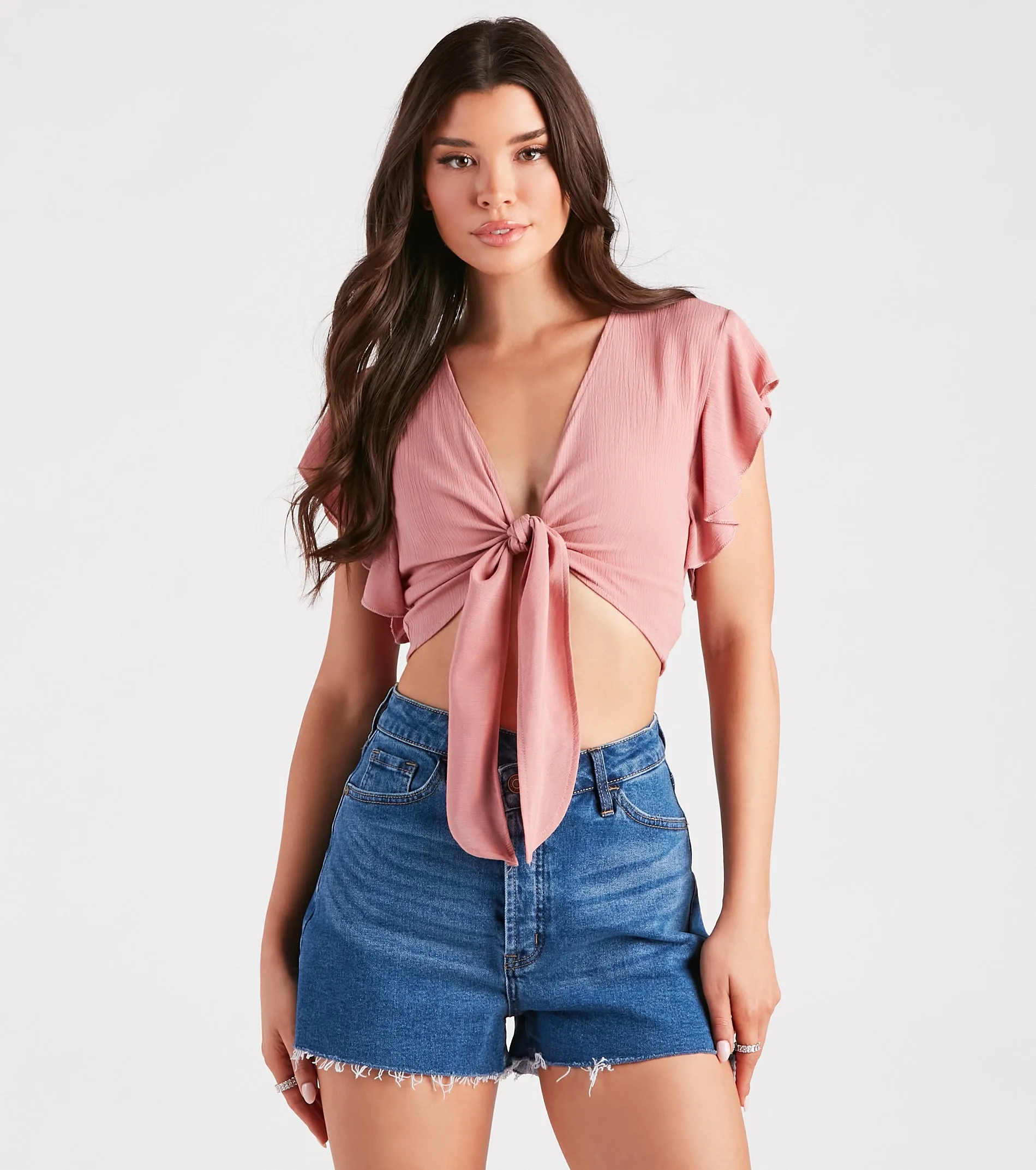 Feeling Fluttered Tie-Front Crop Top sold by Windsor