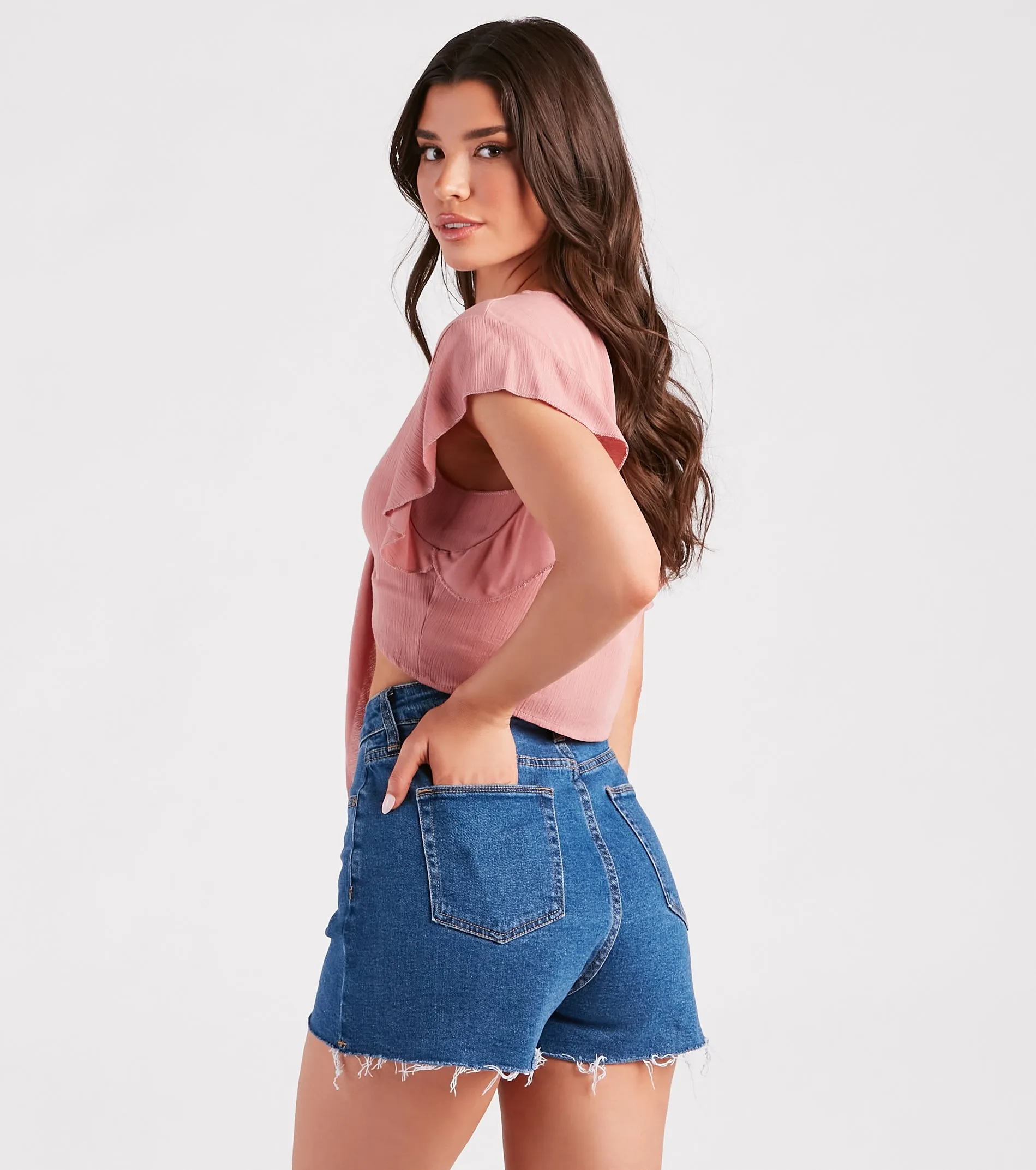 Feeling Fluttered Tie-Front Crop Top sold by Windsor product image thumbnail 2