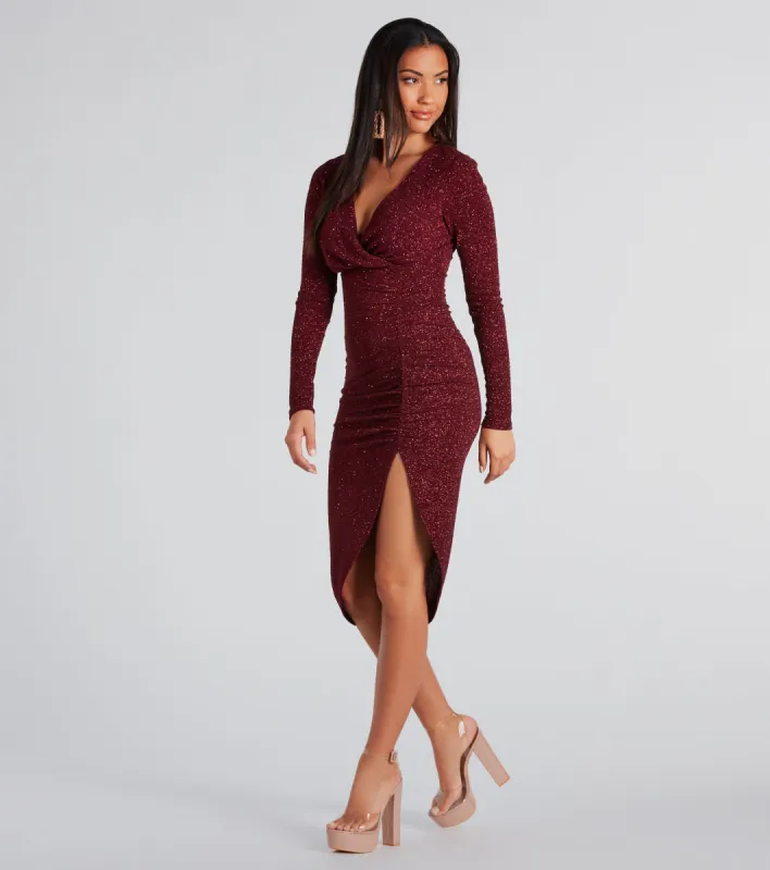 Glow Goals Glitter Long Sleeve Midi Dress sold by Windsor