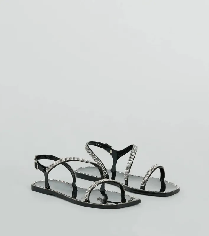 Glowing Up Rhinestone Flat Jelly Sandals sold by Windsor