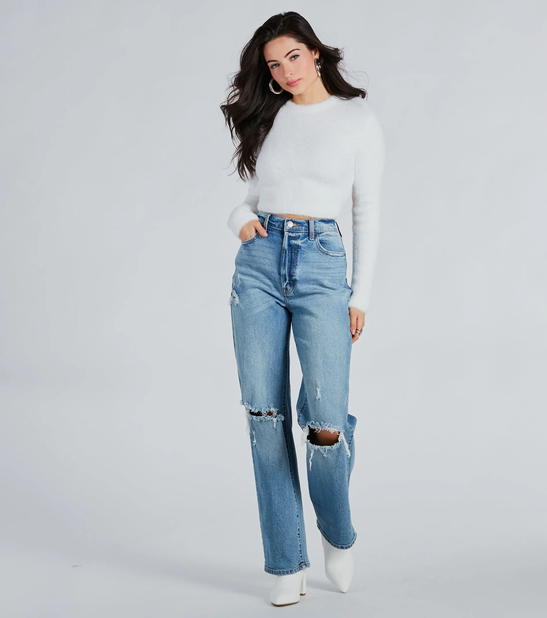 Cozy Charm Eyelash Knit Cropped Sweater sold by Windsor product image thumbnail 2