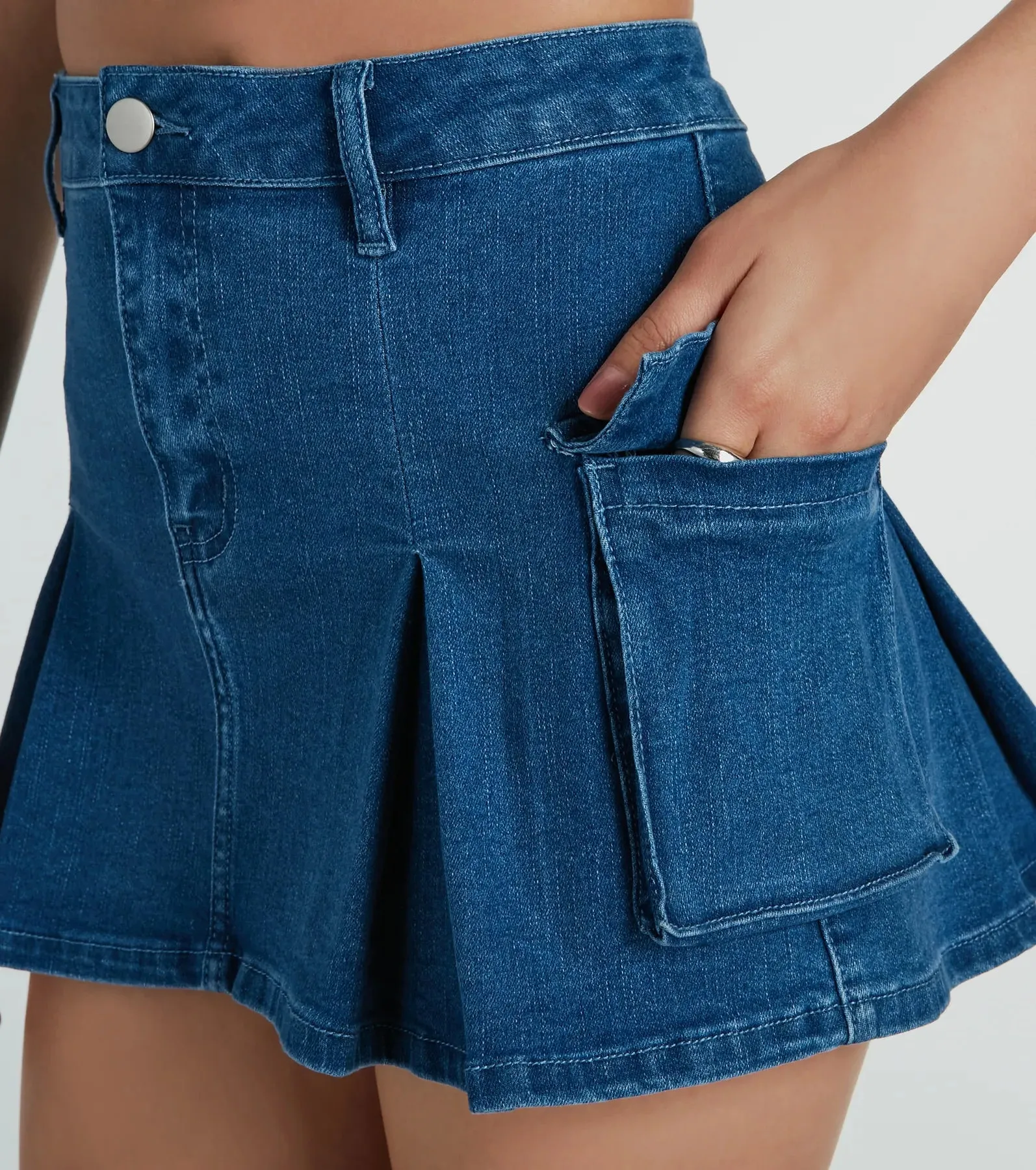 Channel Cute Mid-Rise Pleated Denim Mini Skirt sold by Windsor product image thumbnail 4